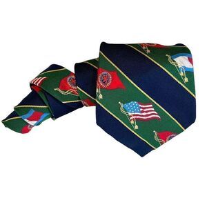 Tommy Hilfinger Vintage Designer Men's Flags Themed Silk Green Striped Tie USA